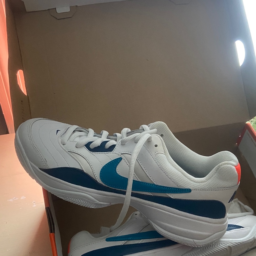 Nike Court Lite White and Neo Turquoise Blue Force Sneakers 845021 105 - Picture 3 of 7